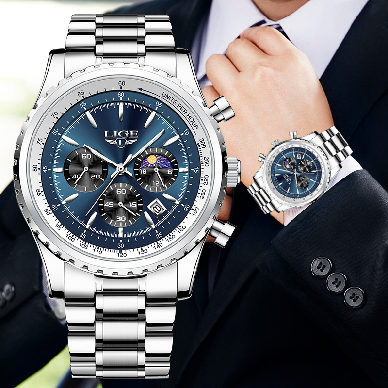 Luxury Watch Magazine - LIGE-reloj analógico de acero inoxidable para